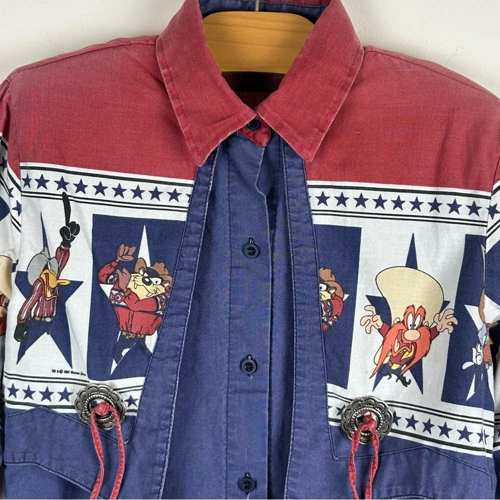 Vintage 1993 Looney Tunes Western Collection Karman Cowboy Shirt L - Picture 6 of 13